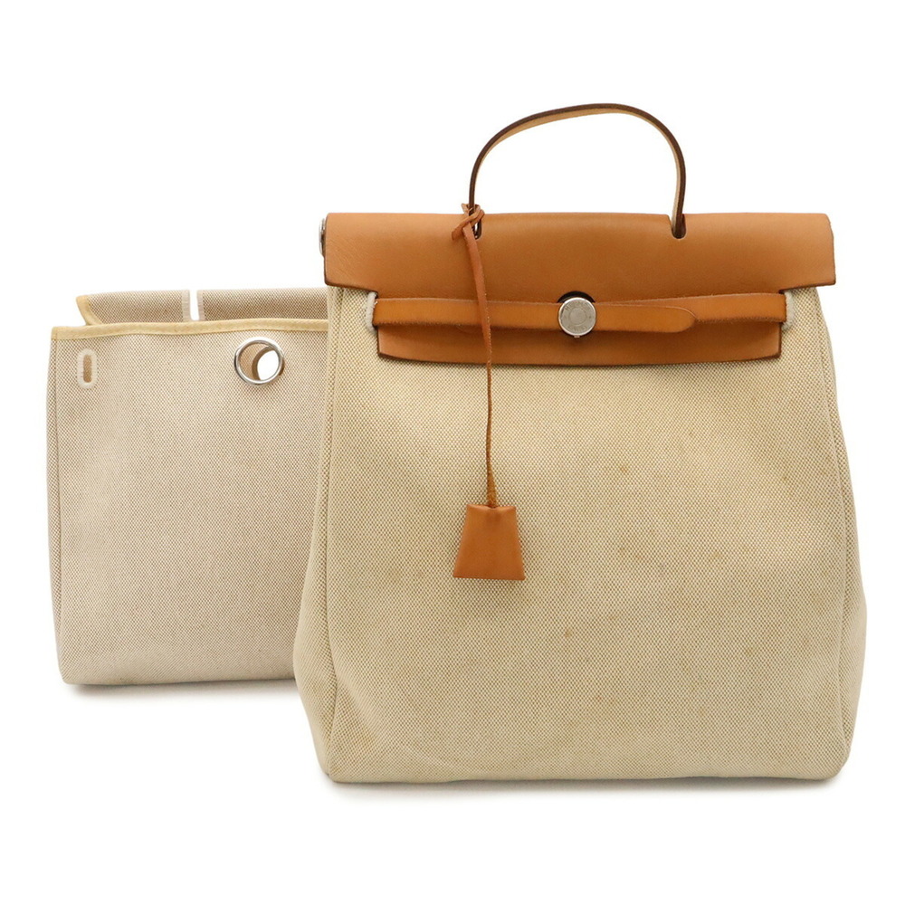 HERMES Herbag Sac aux PM Handbag Backpack Toile H Natural Light Brown □C Stamp